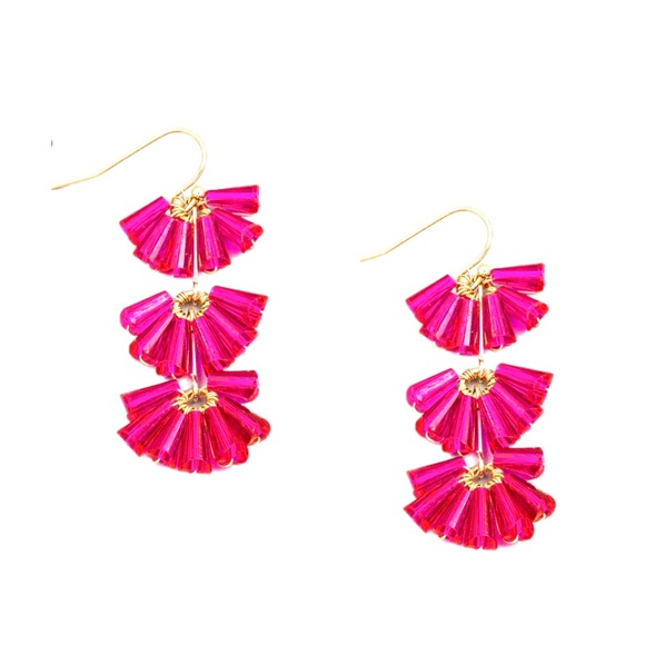 🍋2/$30 New Fuchsia Glass Bead Cascading Earrings - Picture 3 of 3